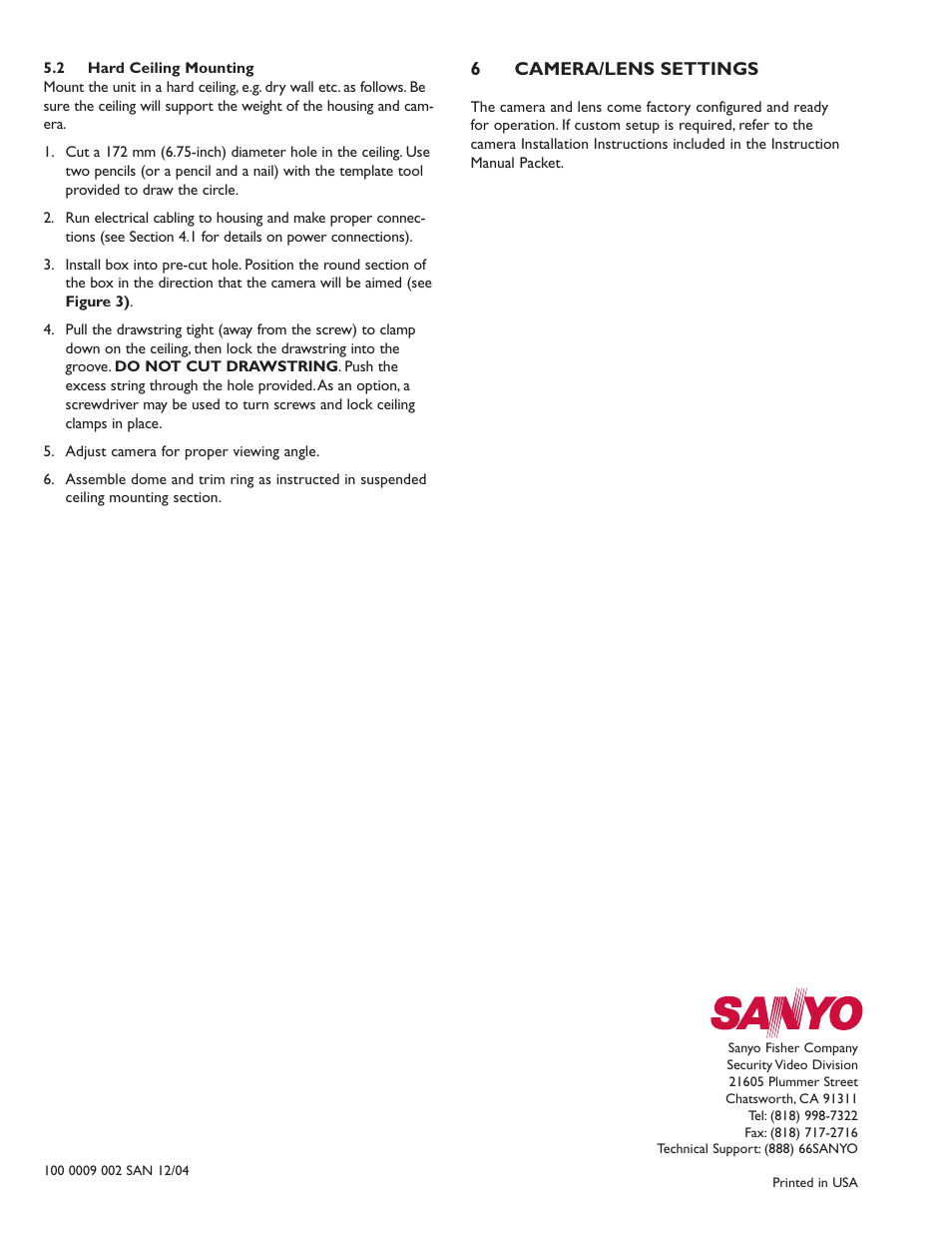 Sanyo Security Camera User Manual | Page 8 / 8