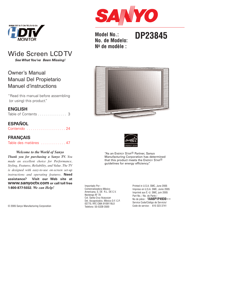 Sanyo DP23845 User Manual | 67 pages