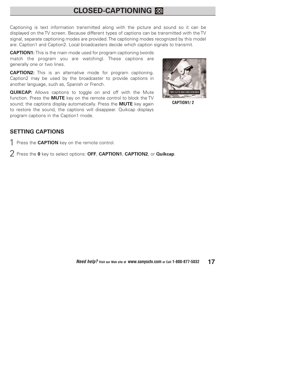 Closed-captioning | Sanyo DP23845 User Manual | Page 17 / 67