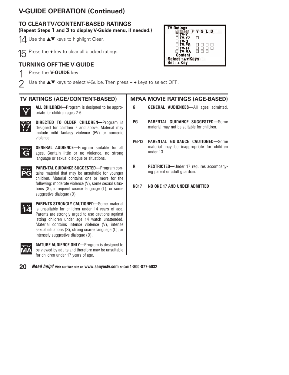 V-guide operation (continued) | Sanyo DP23845 User Manual | Page 20 / 67