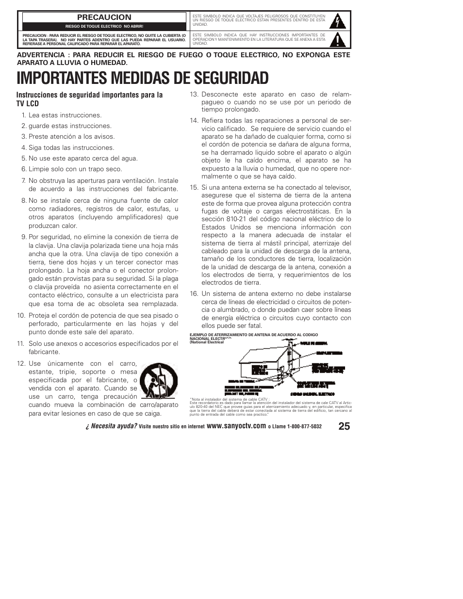 Importantes medidas de seguridad | Sanyo DP23845 User Manual | Page 25 / 67