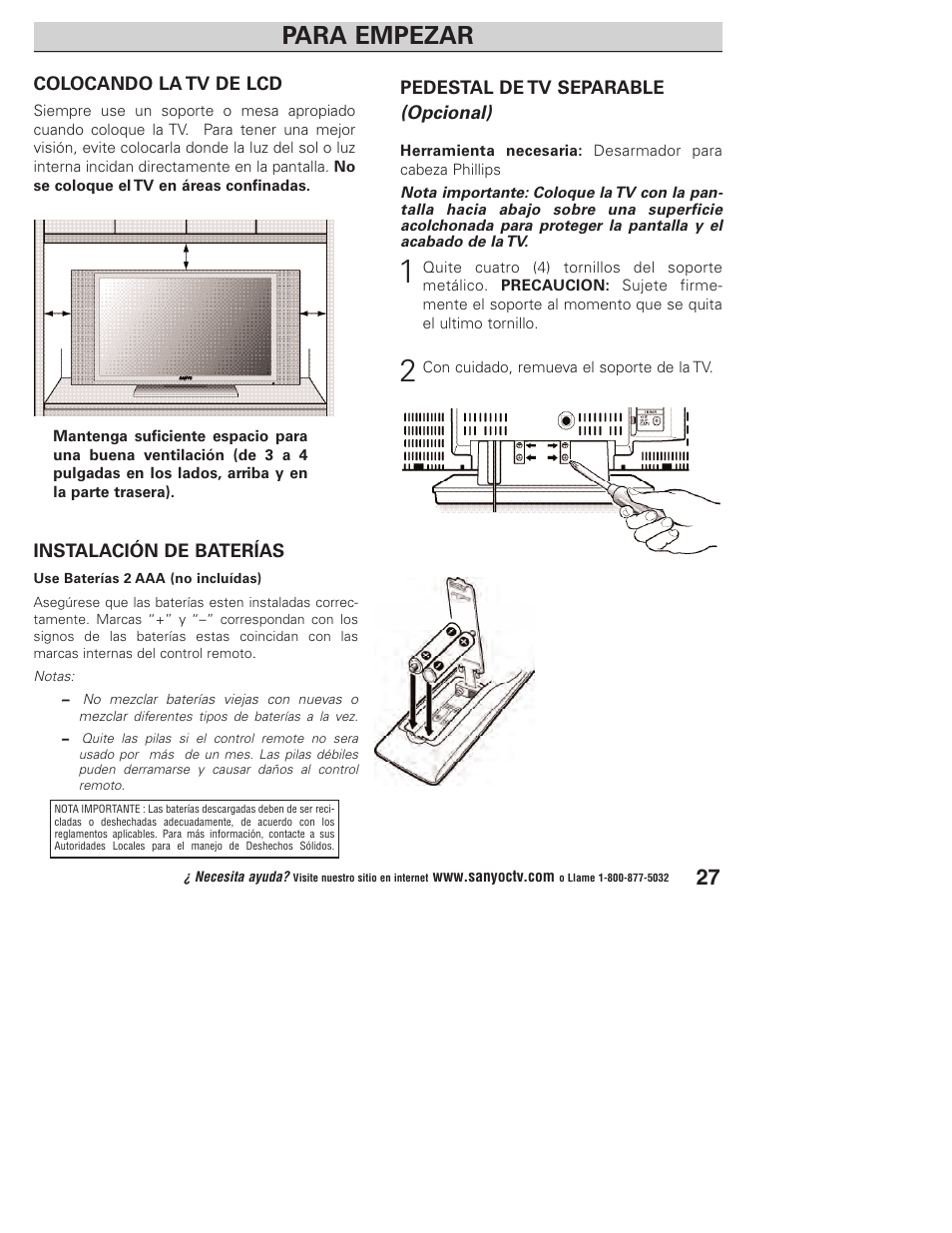 Para empezar | Sanyo DP23845 User Manual | Page 27 / 67