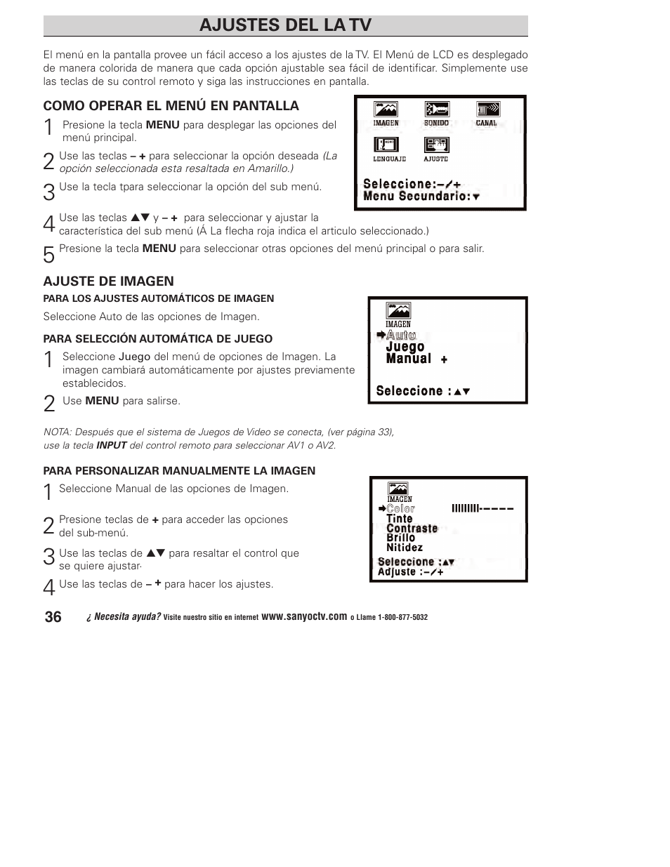 Ajustes del la tv | Sanyo DP23845 User Manual | Page 36 / 67