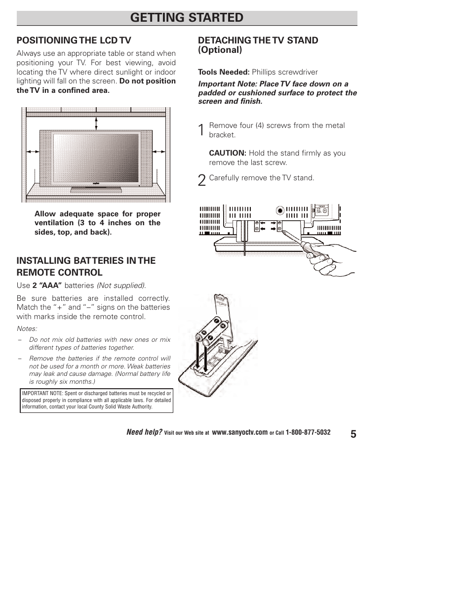 Getting started | Sanyo DP23845 User Manual | Page 5 / 67