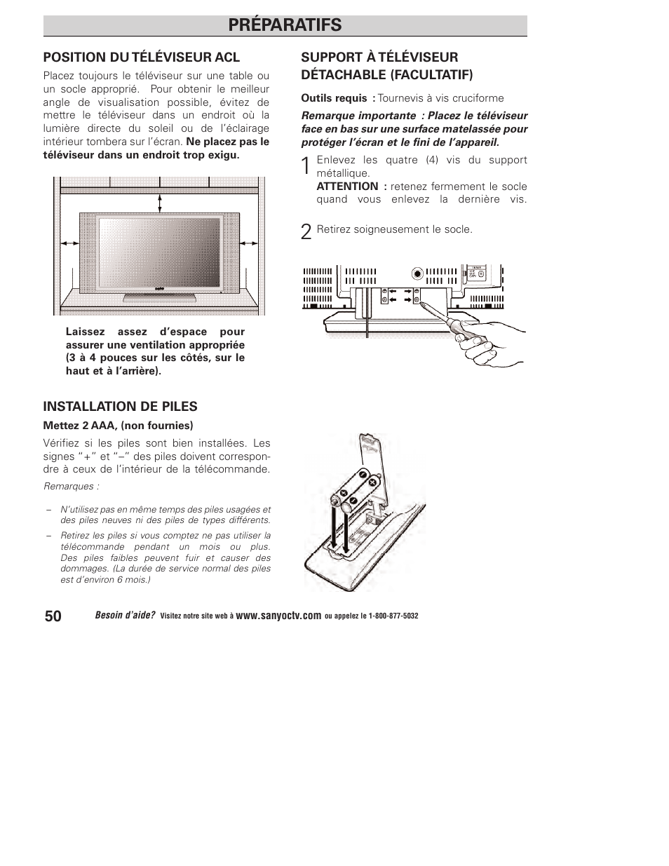 Préparatifs | Sanyo DP23845 User Manual | Page 50 / 67
