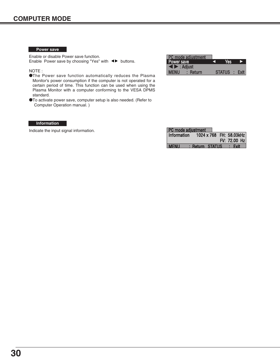 Computer mode | Sanyo PDP-32H1EN User Manual | Page 30 / 44
