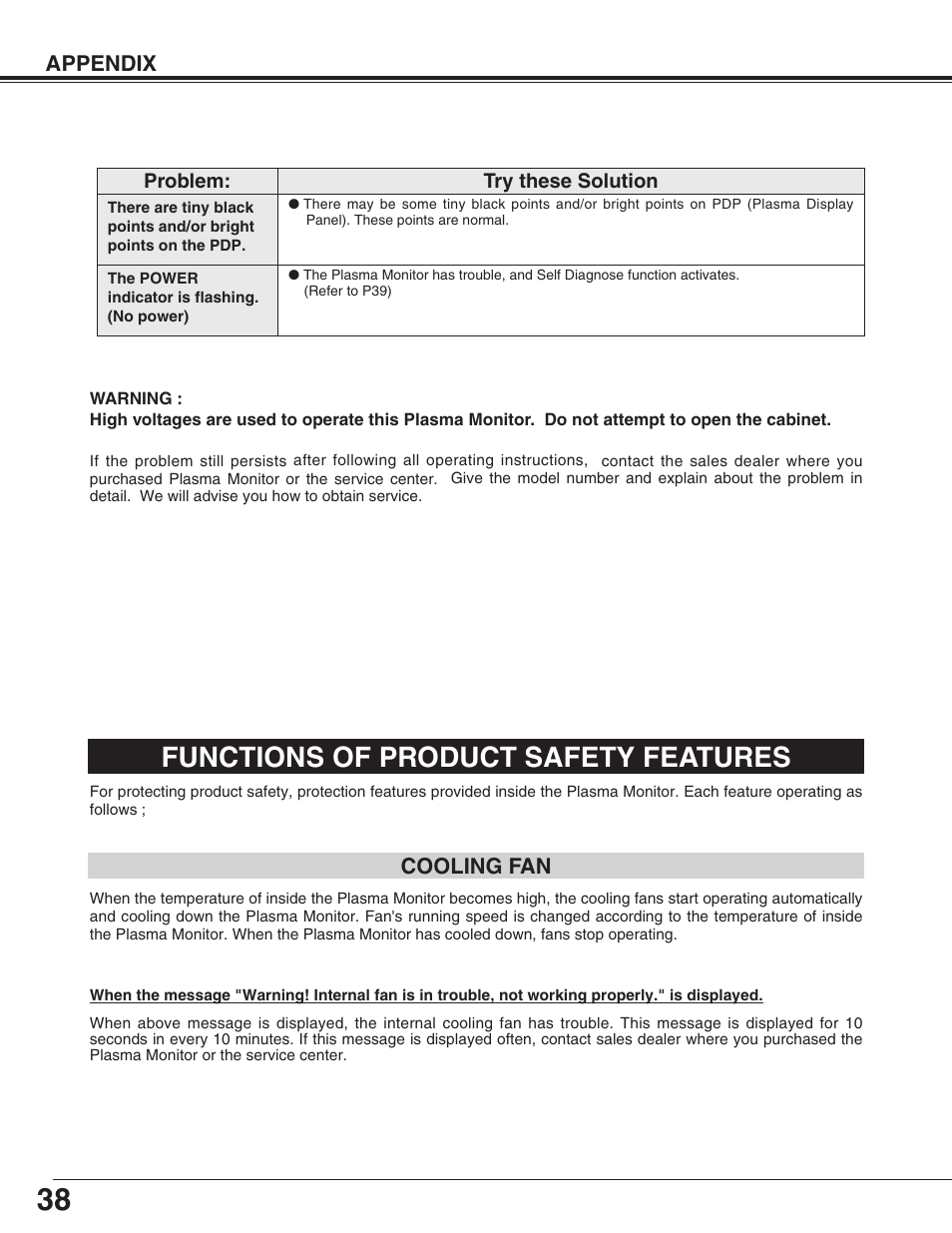 Functions of product safety features | Sanyo PDP-32H1EN User Manual | Page 38 / 44