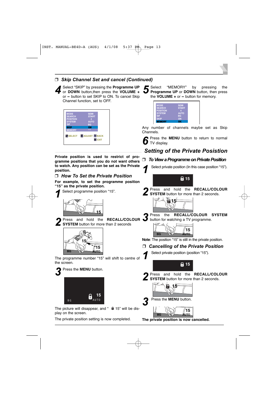 Setting of the private posistion | Sanyo CA21XS2S User Manual | Page 13 / 20