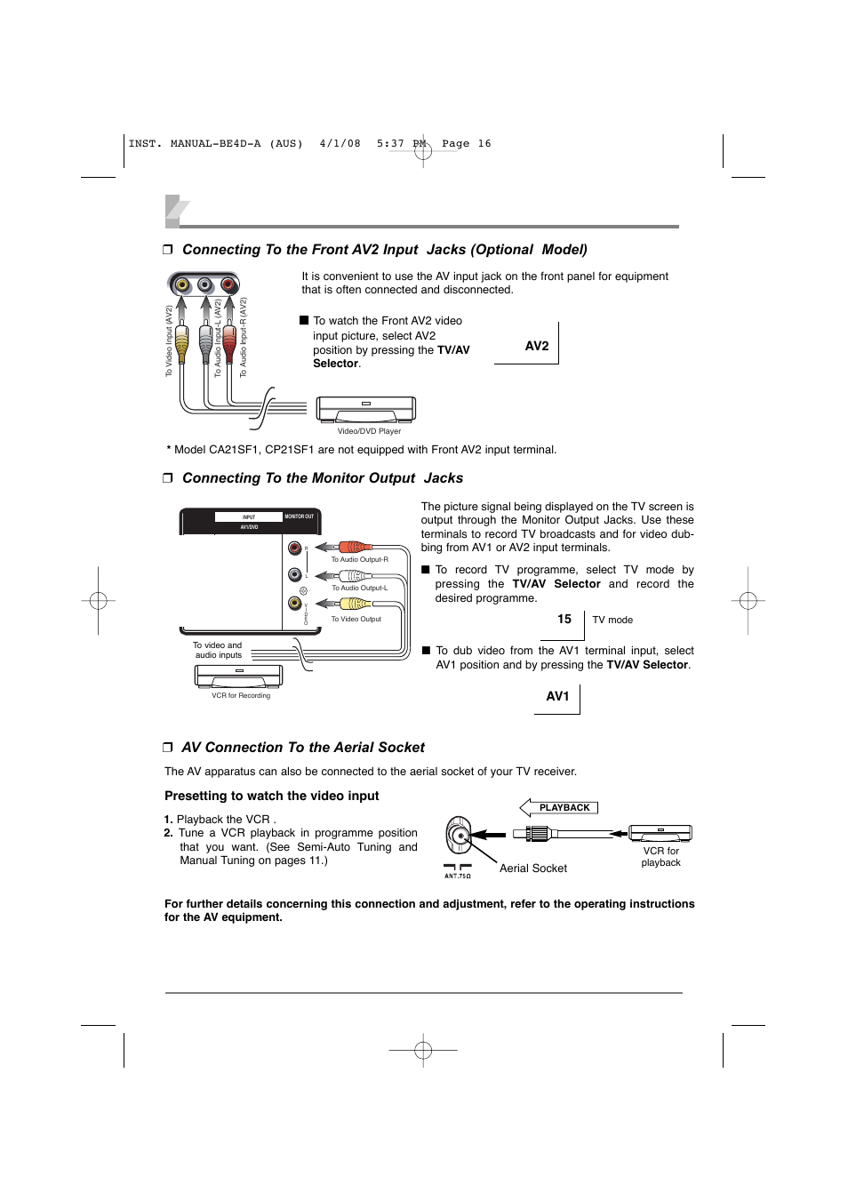 Presetting to watch the video input | Sanyo CA21XS2S User Manual | Page 16 / 20