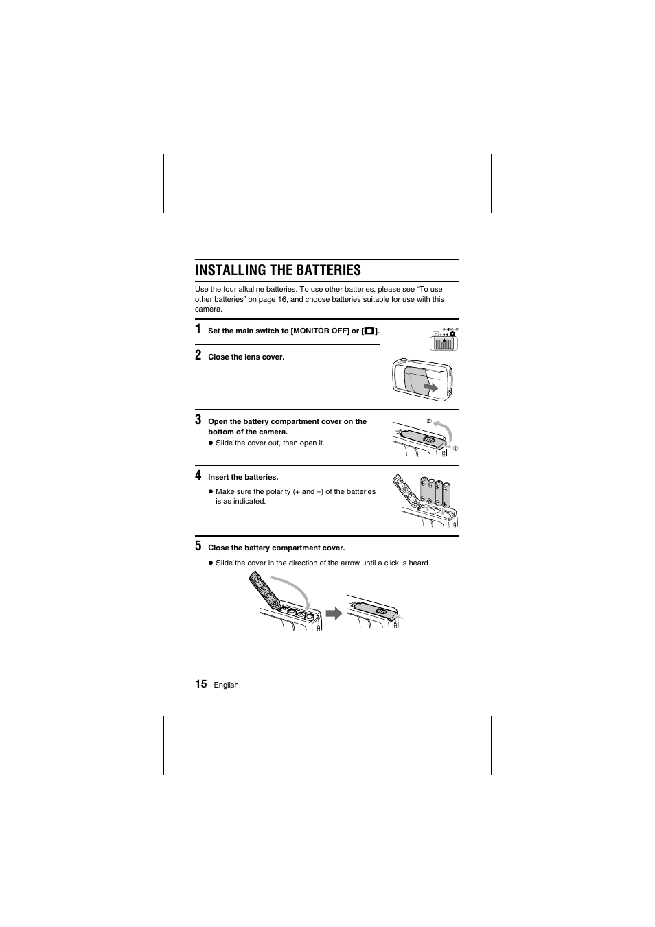 Installing the batteries | Sanyo VPC-R1E User Manual | Page 20 / 87