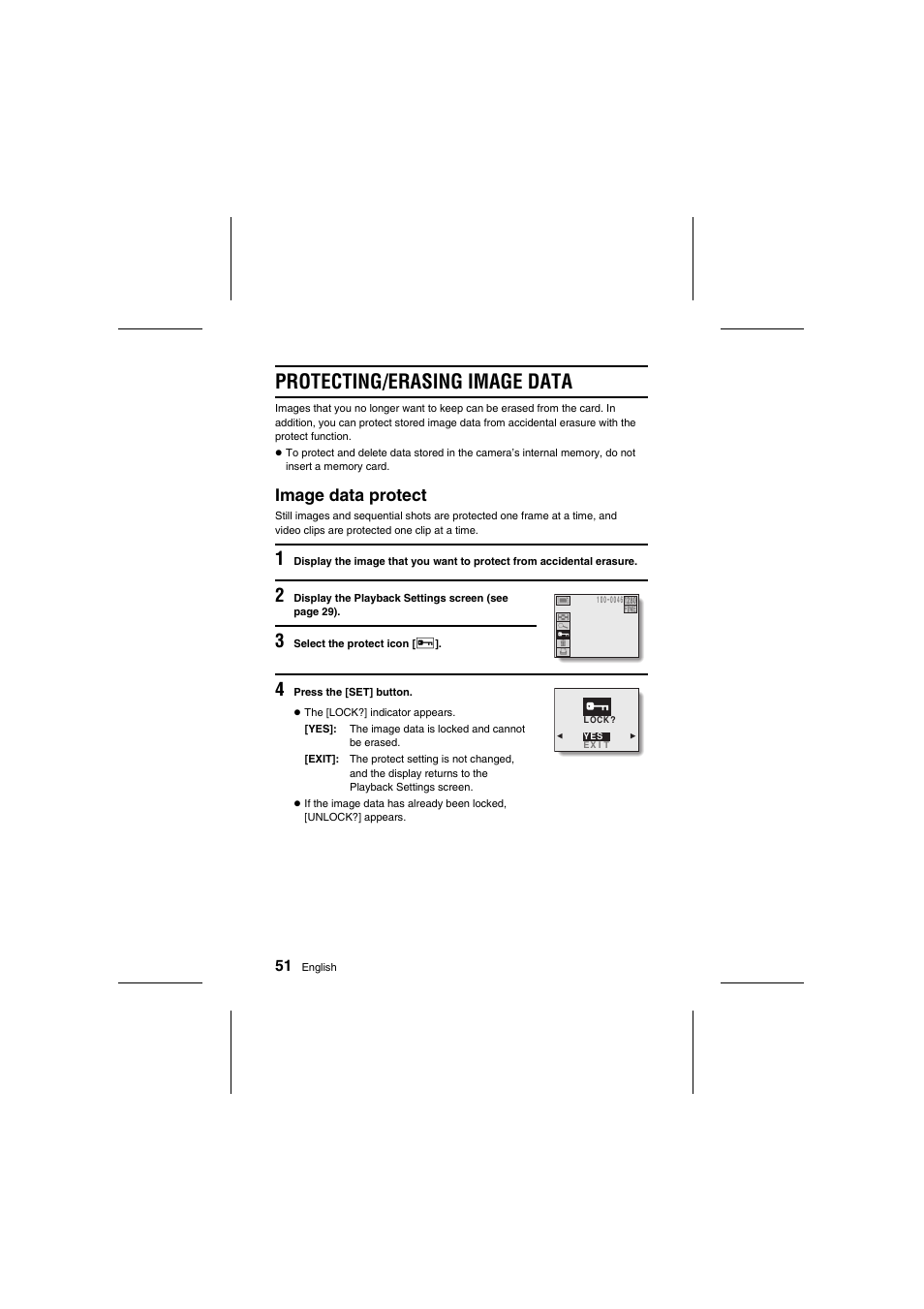 Protecting/erasing image data, Image data protect | Sanyo VPC-R1E User Manual | Page 56 / 87