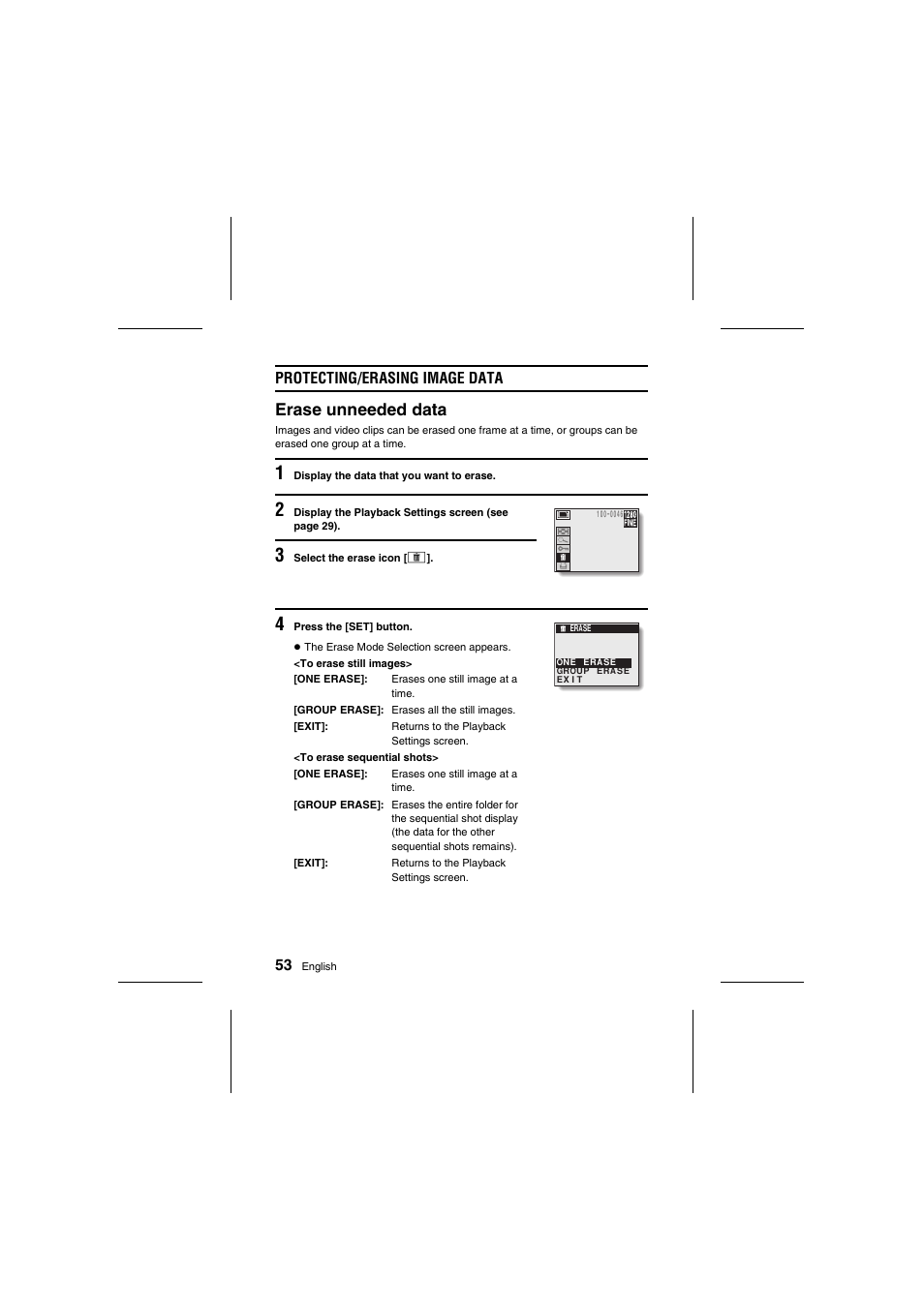 Erase unneeded data | Sanyo VPC-R1E User Manual | Page 58 / 87
