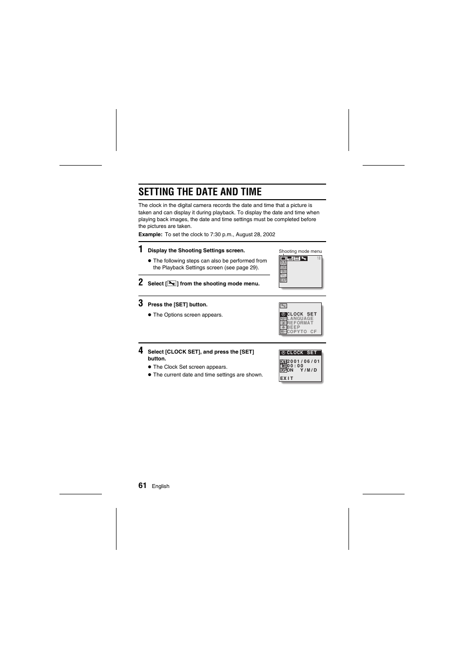 Setting the date and time | Sanyo VPC-R1E User Manual | Page 66 / 87