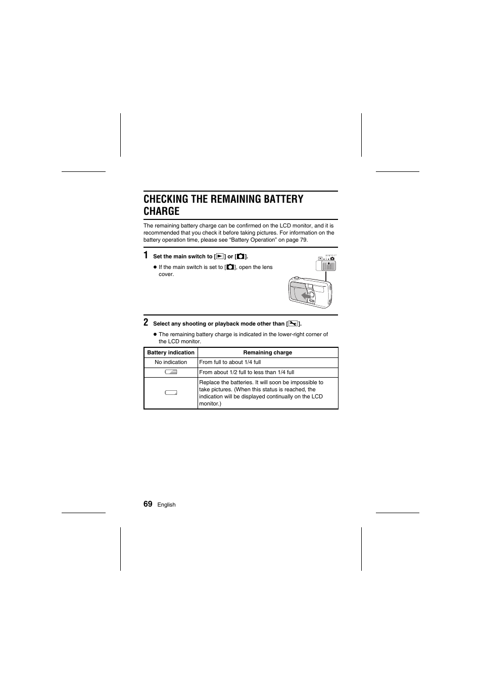 Checking the remaining battery charge | Sanyo VPC-R1E User Manual | Page 74 / 87