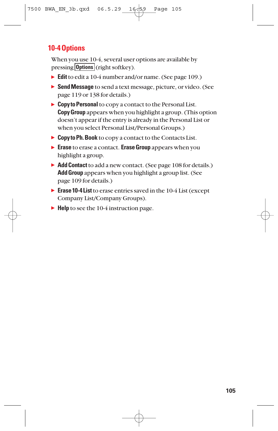 4 options | Sanyo scp 7500 User Manual | Page 113 / 173