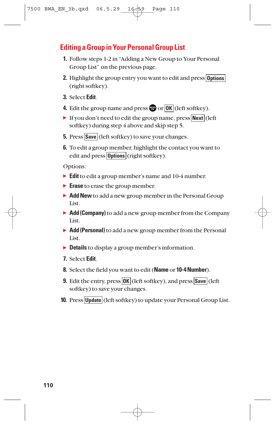 Editing a group in your personal group list | Sanyo scp 7500 User Manual | Page 118 / 173