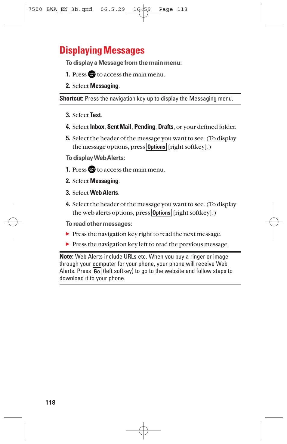 Displaying messages | Sanyo scp 7500 User Manual | Page 126 / 173