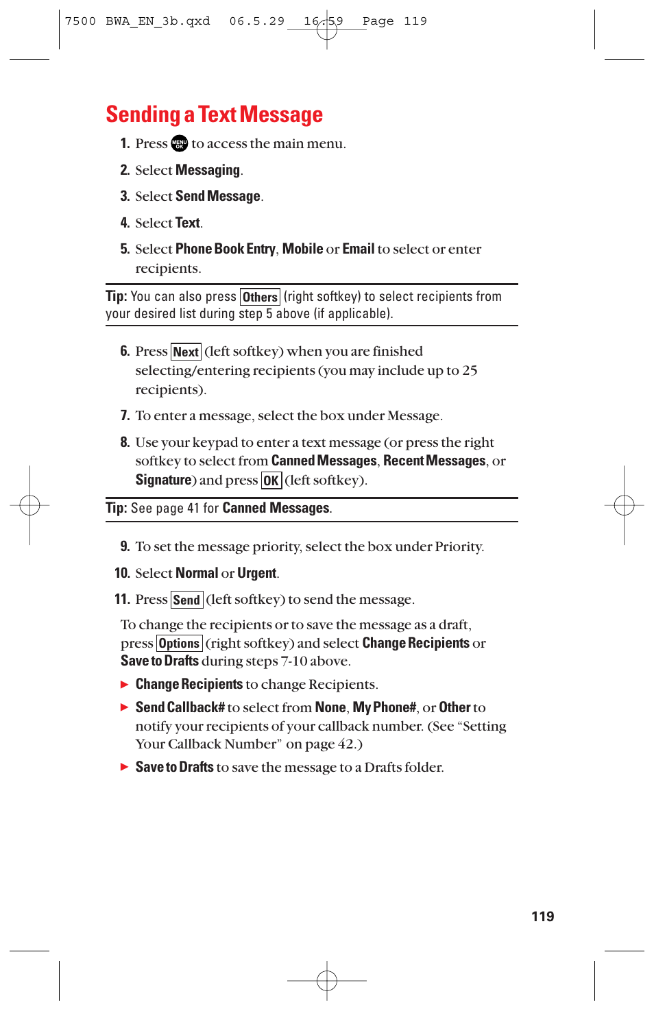 Sending a text message | Sanyo scp 7500 User Manual | Page 127 / 173