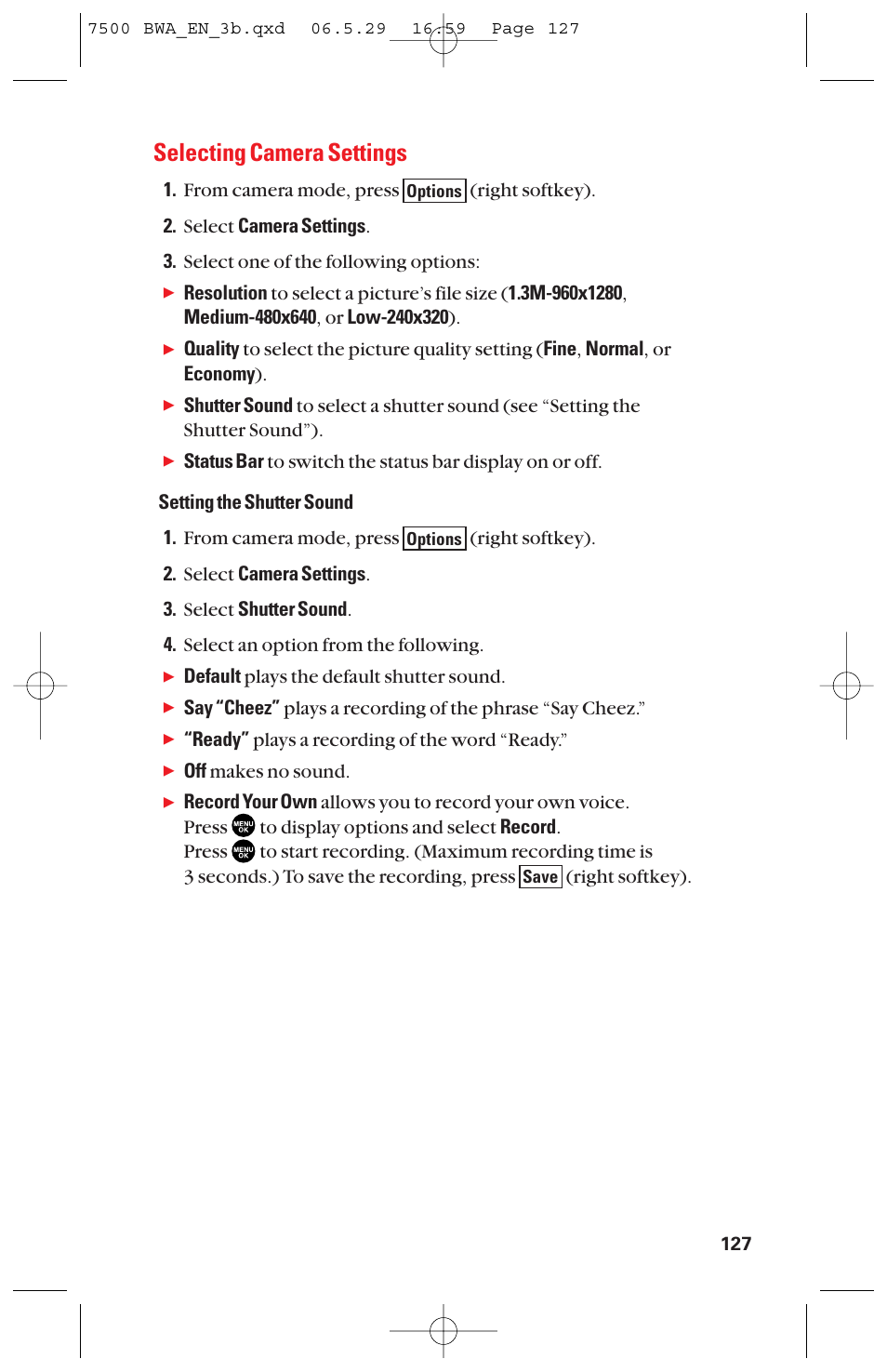 Selecting camera settings | Sanyo scp 7500 User Manual | Page 135 / 173