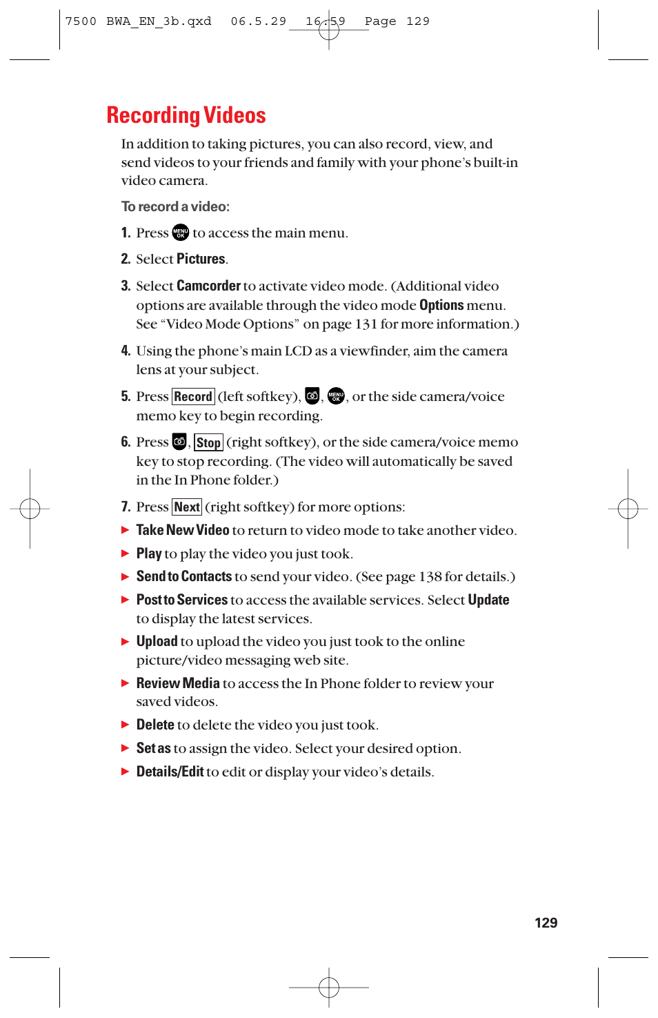 Recording videos | Sanyo scp 7500 User Manual | Page 137 / 173