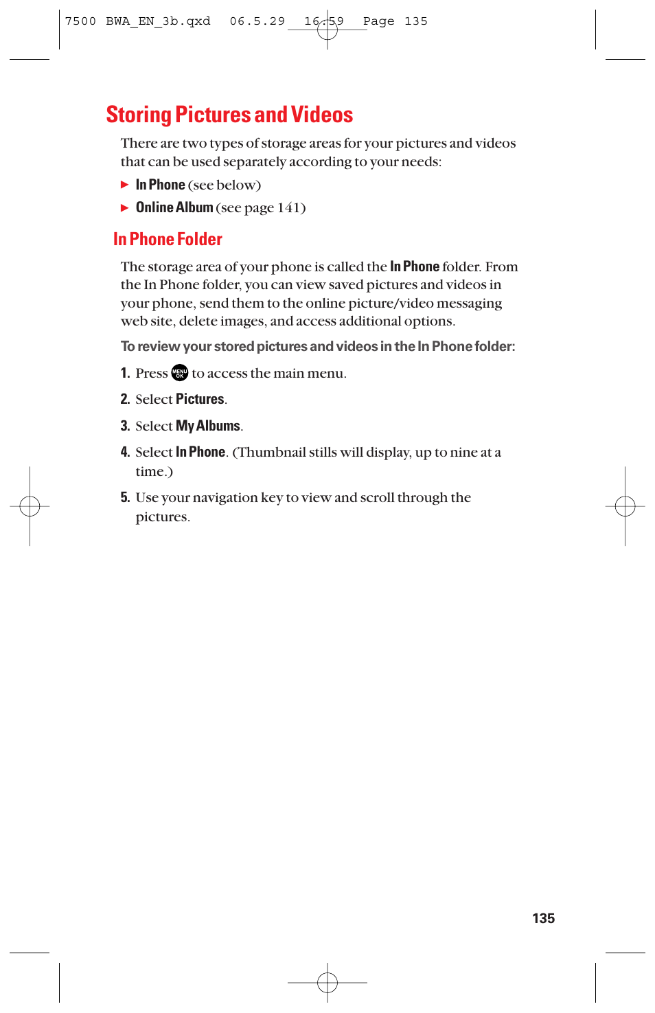 Storing pictures and videos | Sanyo scp 7500 User Manual | Page 143 / 173