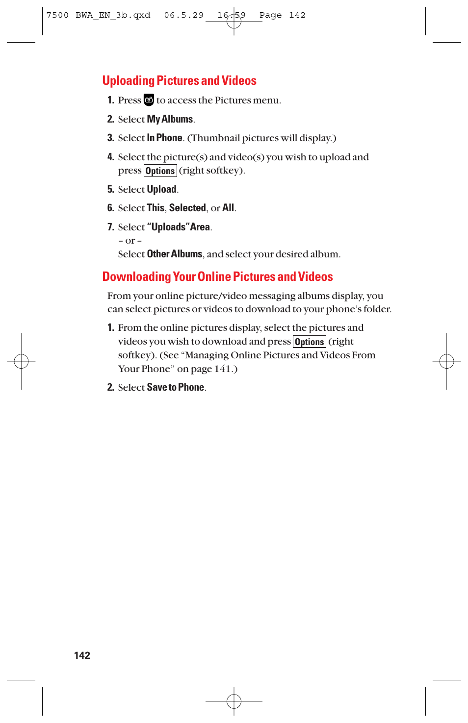 Uploading pictures and videos, Downloading your online pictures and videos | Sanyo scp 7500 User Manual | Page 150 / 173