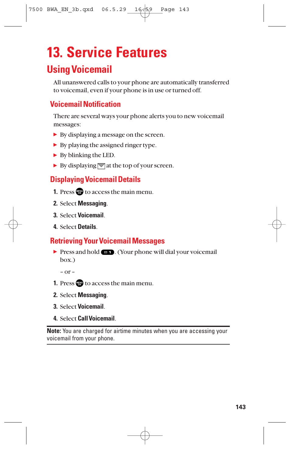Service features, Using voicemail, Voicemail notification | Displaying voicemail details, Retrieving your voicemail messages | Sanyo scp 7500 User Manual | Page 151 / 173