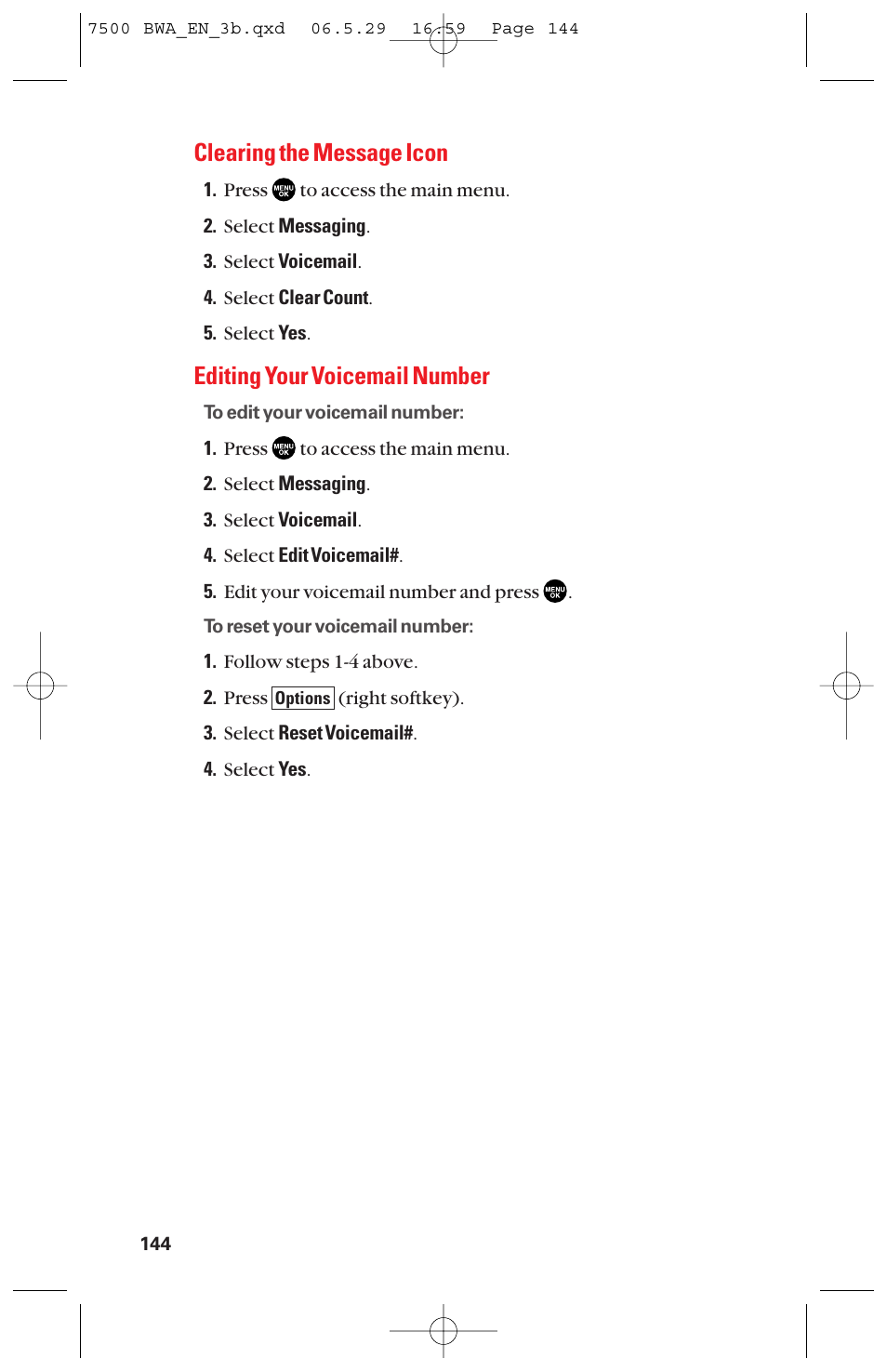 Clearing the message icon, Editing your voicemail number | Sanyo scp 7500 User Manual | Page 152 / 173