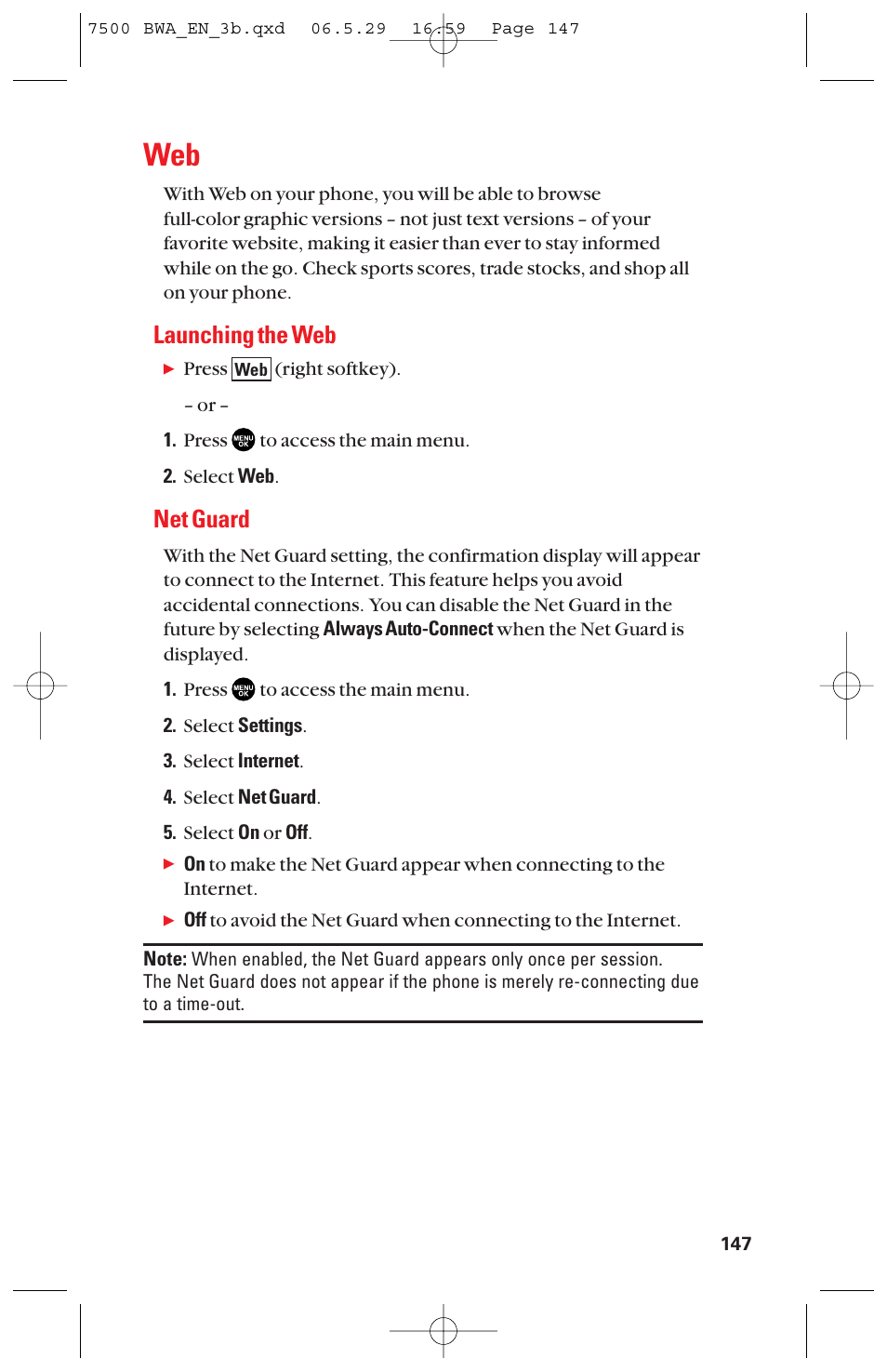 Launching the web, Net guard | Sanyo scp 7500 User Manual | Page 155 / 173