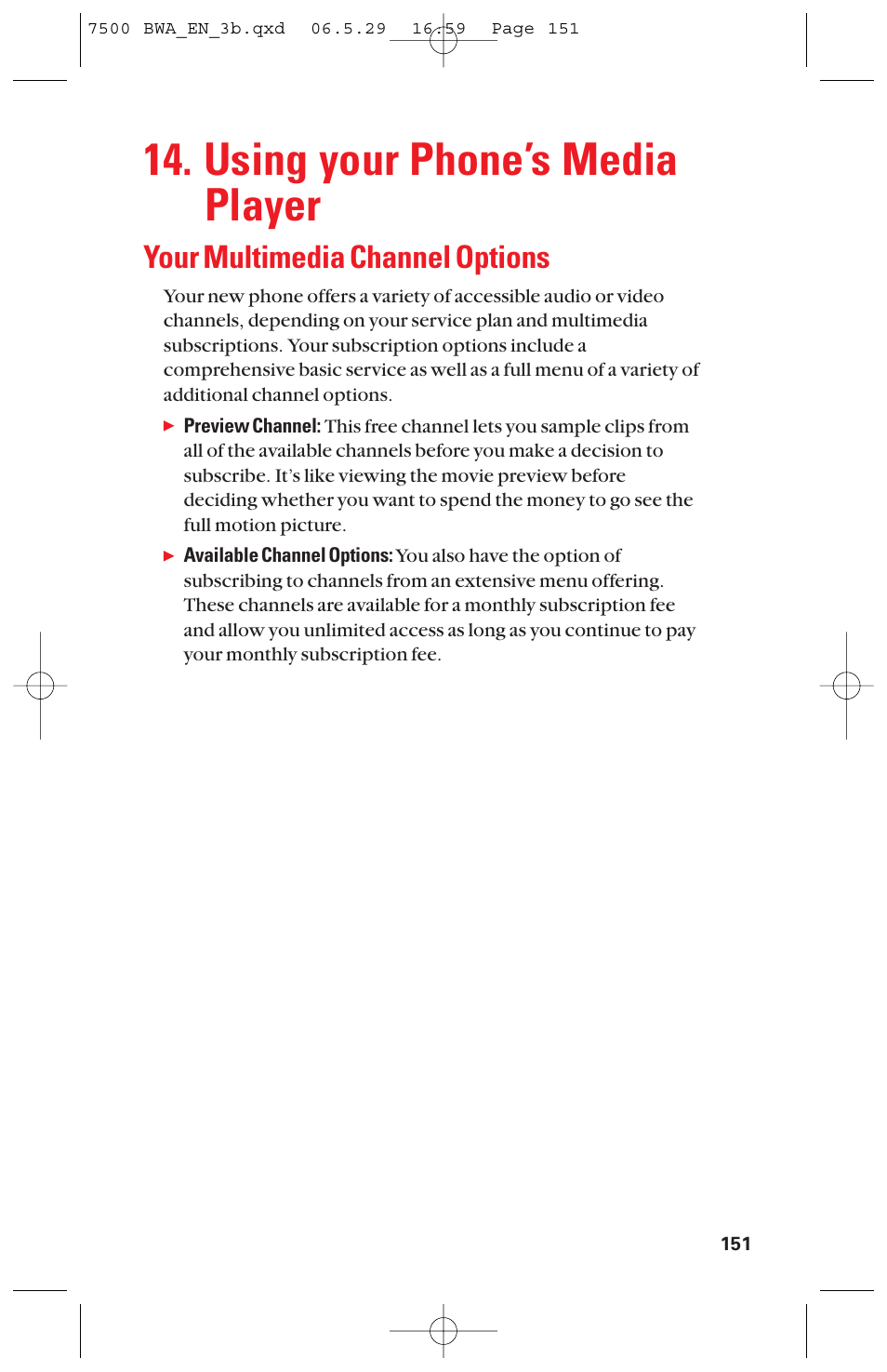 Using your phone’s media player, Your multimedia channel options | Sanyo scp 7500 User Manual | Page 159 / 173