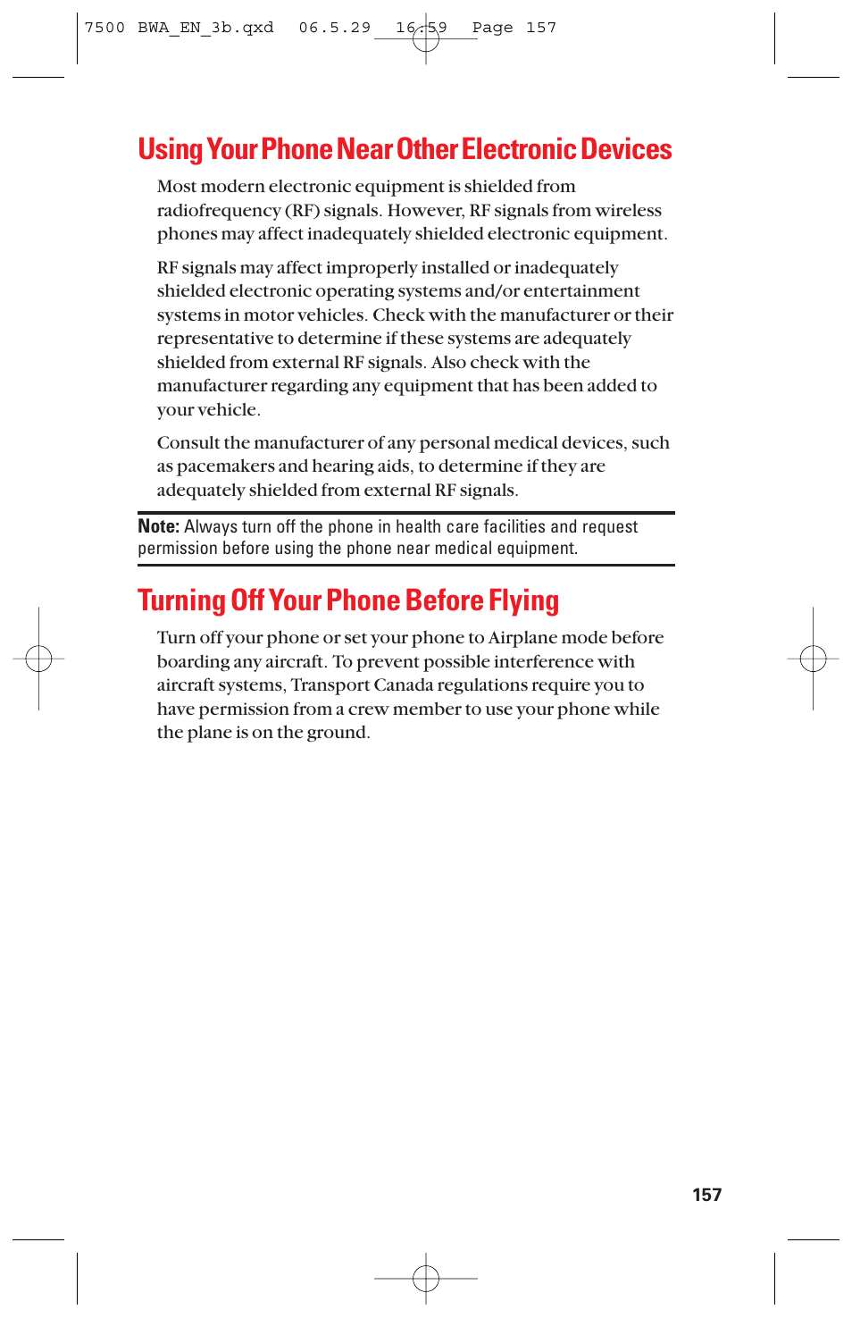 Using your phone near other electronic devices, Turning off your phone before flying | Sanyo scp 7500 User Manual | Page 165 / 173