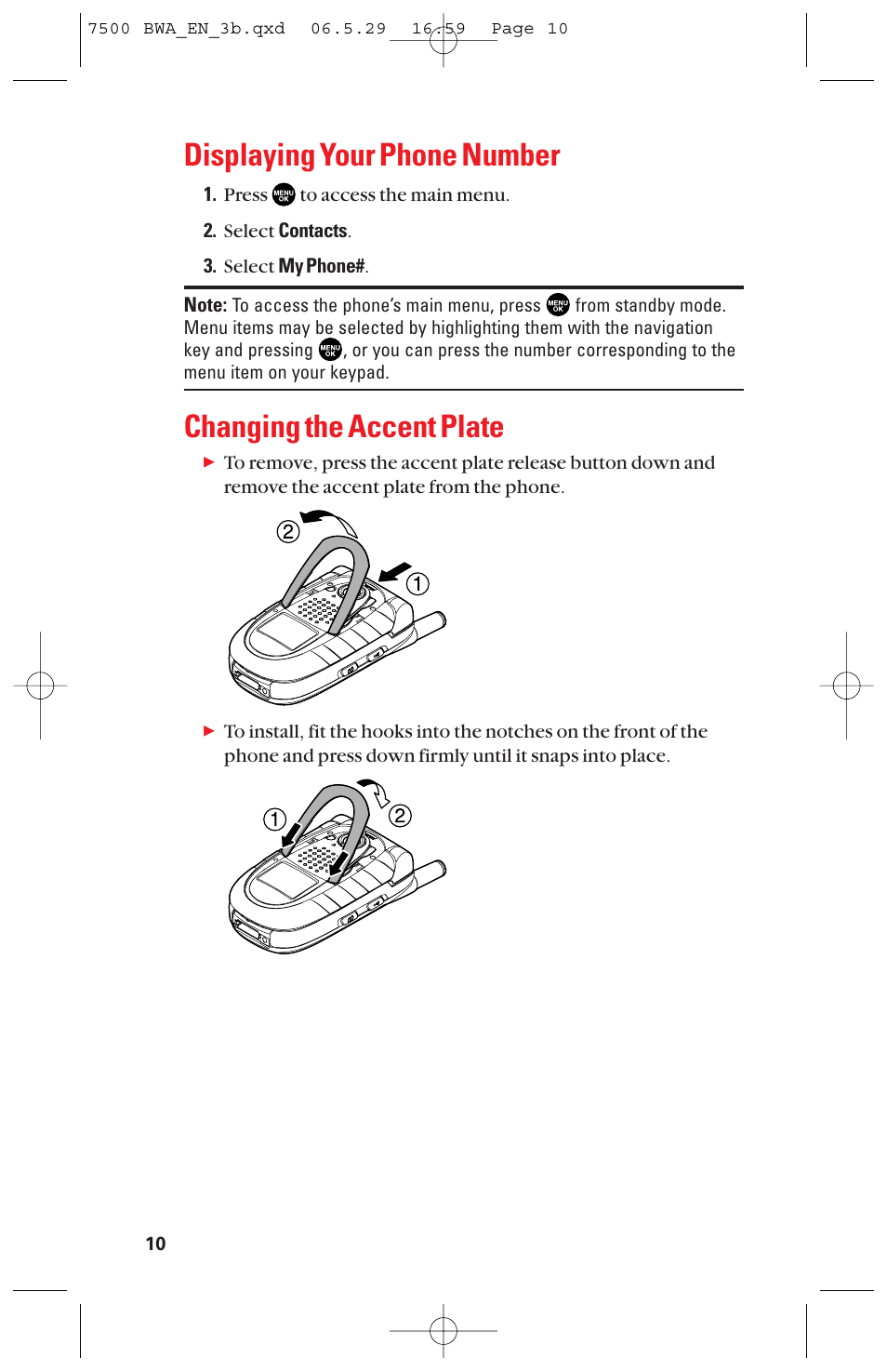 Displaying your phone number, Changing the accent plate | Sanyo scp 7500 User Manual | Page 18 / 173