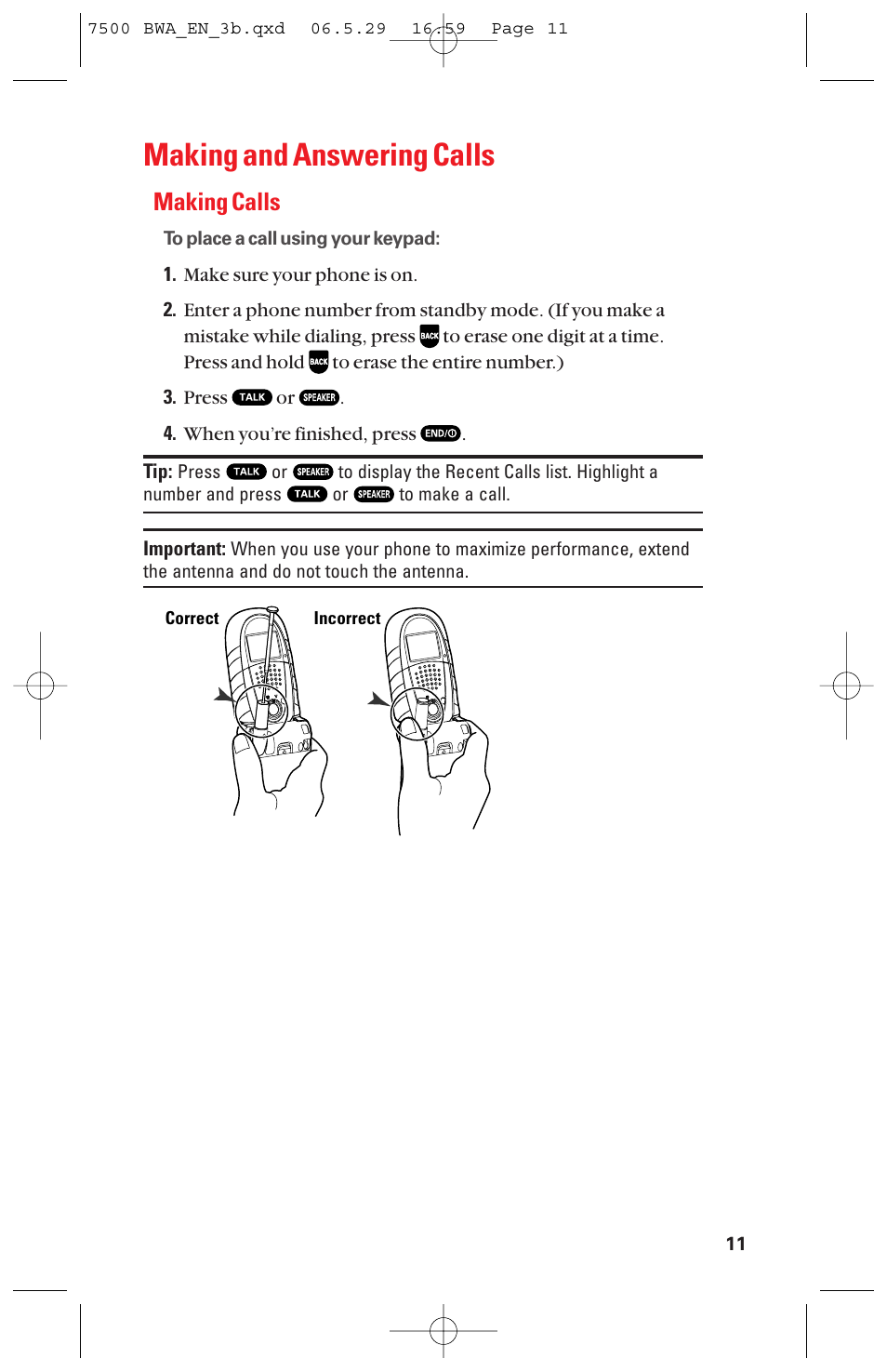Making and answering calls, Making calls | Sanyo scp 7500 User Manual | Page 19 / 173