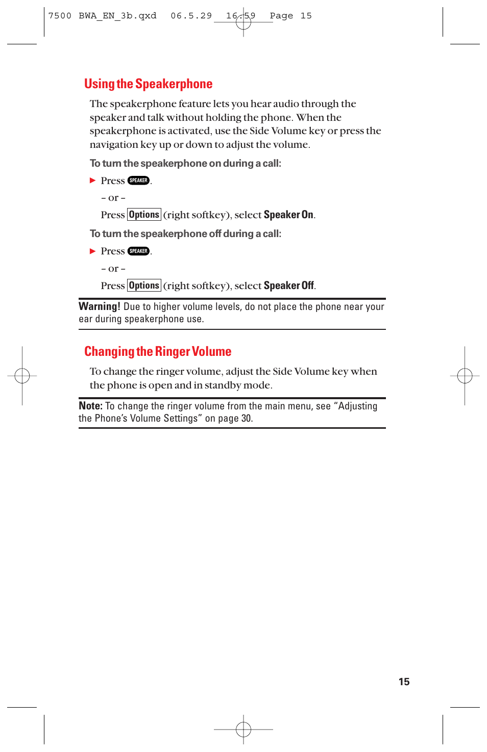Using the speakerphone, Changing the ringer volume | Sanyo scp 7500 User Manual | Page 23 / 173