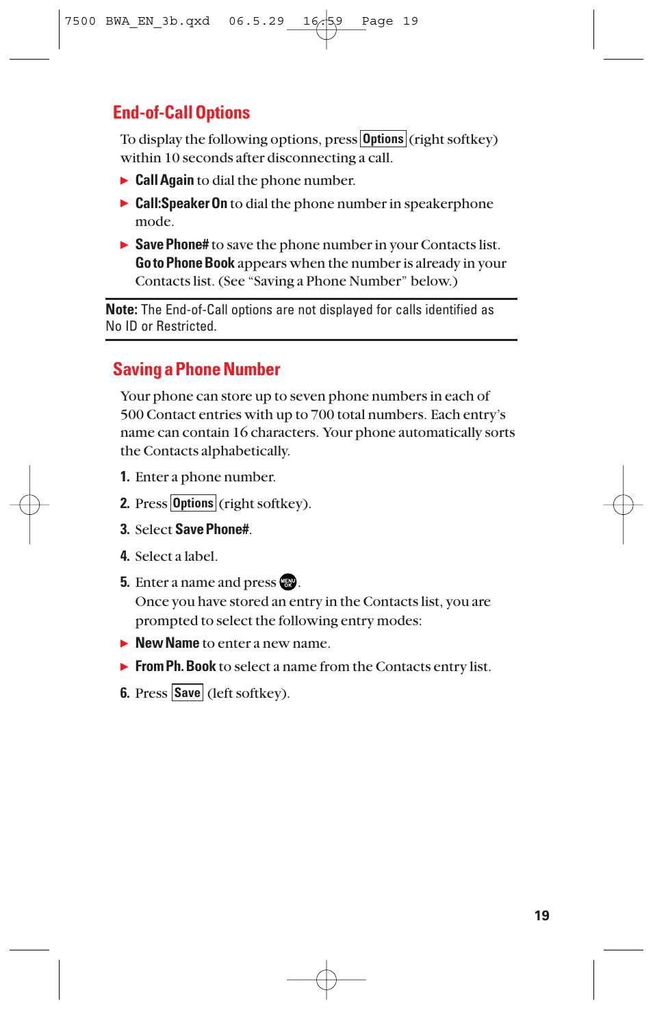 End-of-call options, Saving a phone number | Sanyo scp 7500 User Manual | Page 27 / 173