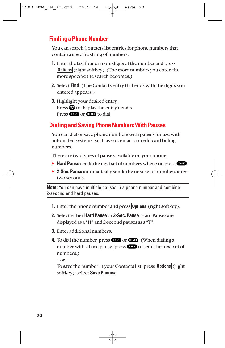 Finding a phone number, Dialing and saving phone numbers with pauses | Sanyo scp 7500 User Manual | Page 28 / 173