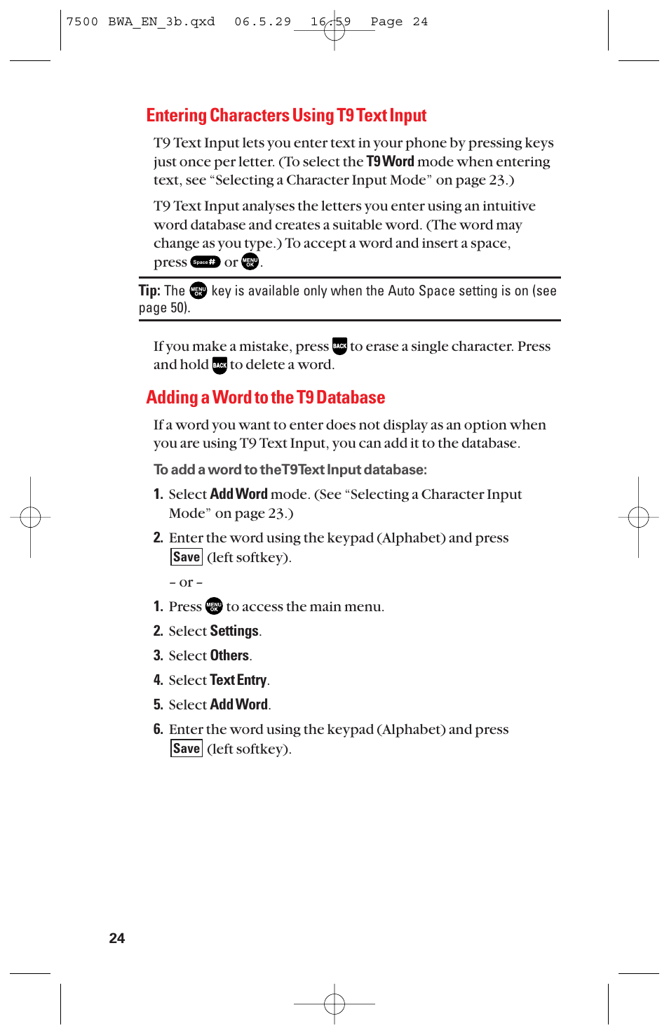 Entering characters using t9 text input, Adding a word to the t9 database | Sanyo scp 7500 User Manual | Page 32 / 173