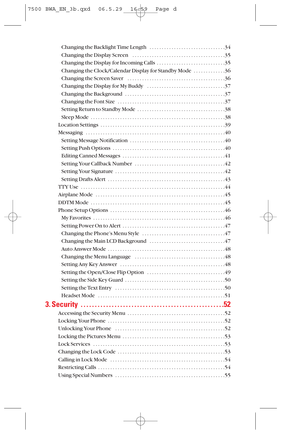 Security | Sanyo scp 7500 User Manual | Page 4 / 173