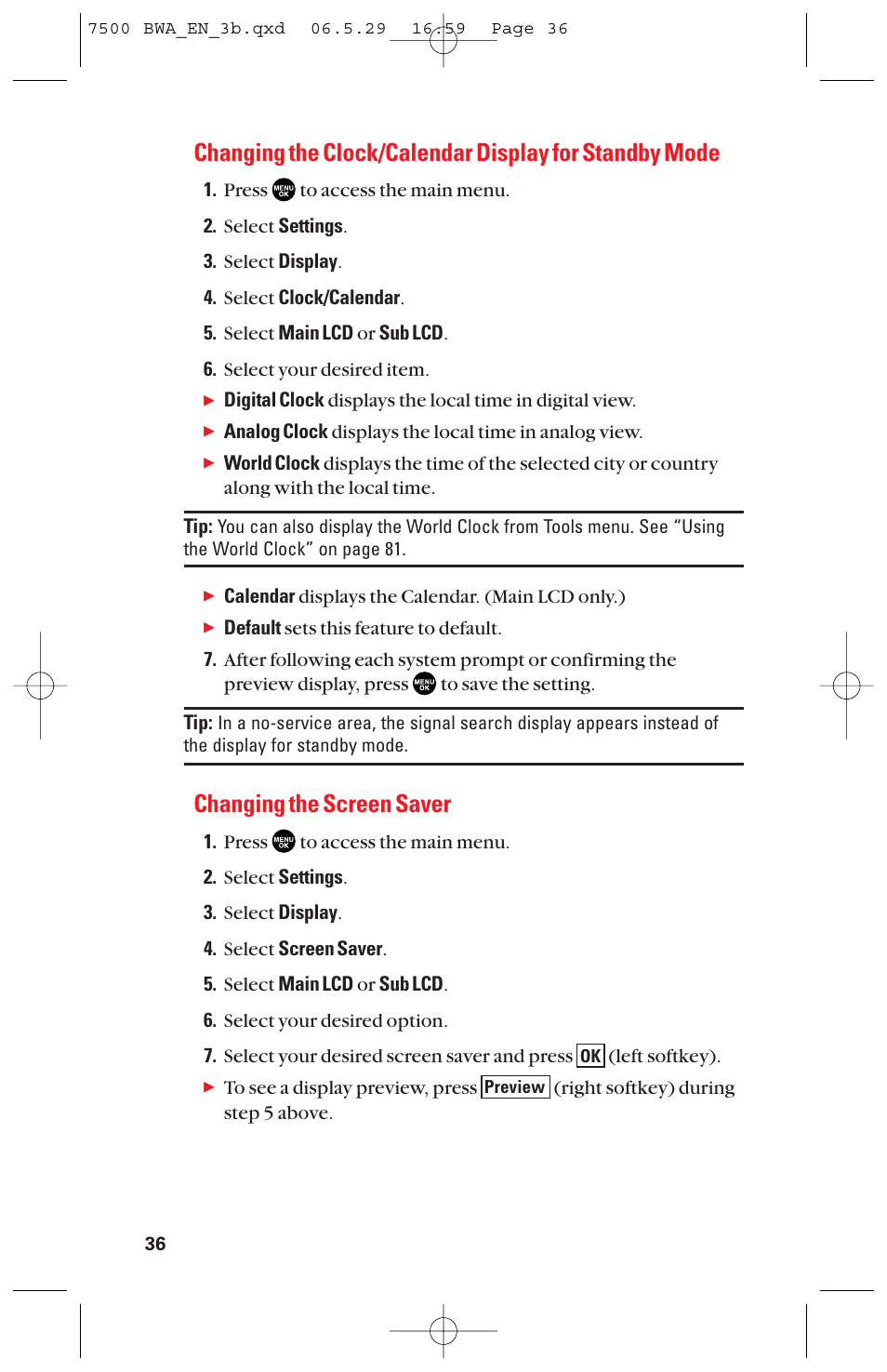 Changing the screen saver | Sanyo scp 7500 User Manual | Page 44 / 173