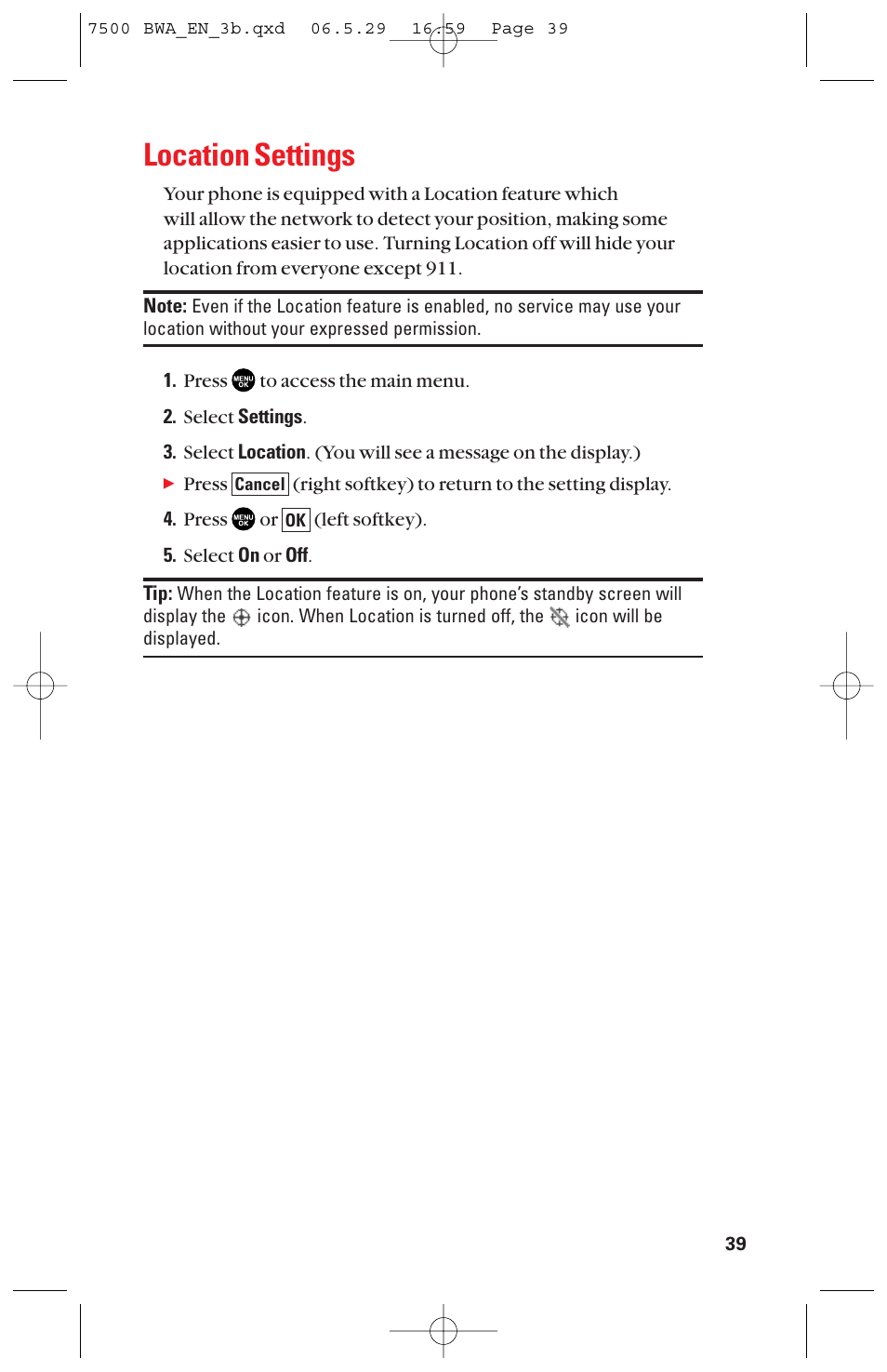 Location settings | Sanyo scp 7500 User Manual | Page 47 / 173