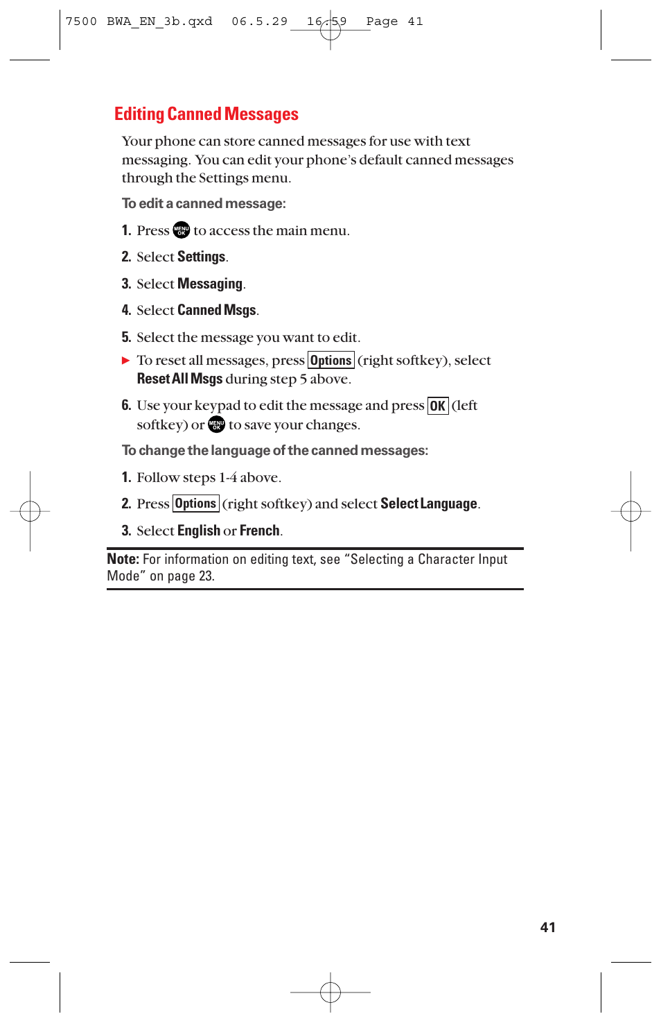 Editing canned messages | Sanyo scp 7500 User Manual | Page 49 / 173