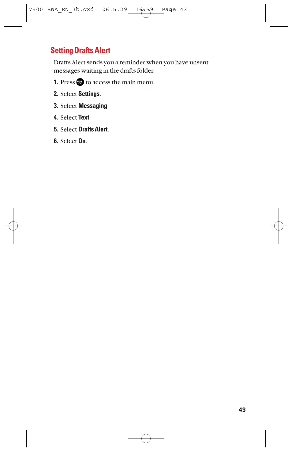 Setting drafts alert | Sanyo scp 7500 User Manual | Page 51 / 173