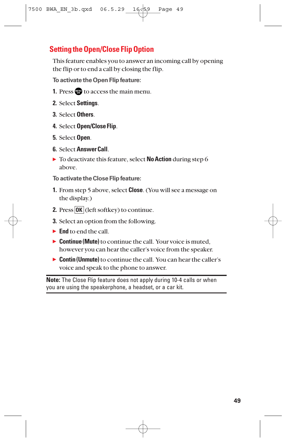 Setting the open/close flip option | Sanyo scp 7500 User Manual | Page 57 / 173