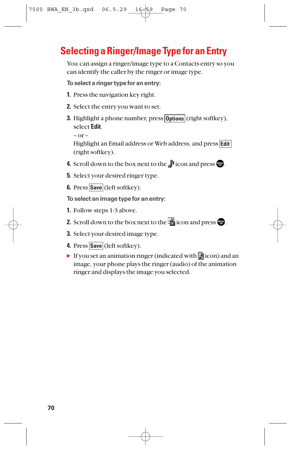 Selecting a ringer/image type for an entry | Sanyo scp 7500 User Manual | Page 78 / 173