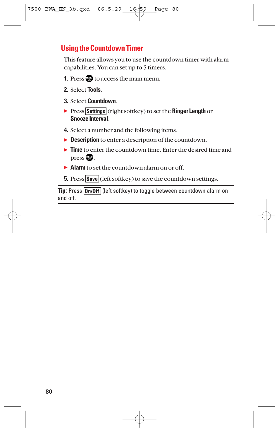 Using the countdown timer | Sanyo scp 7500 User Manual | Page 88 / 173
