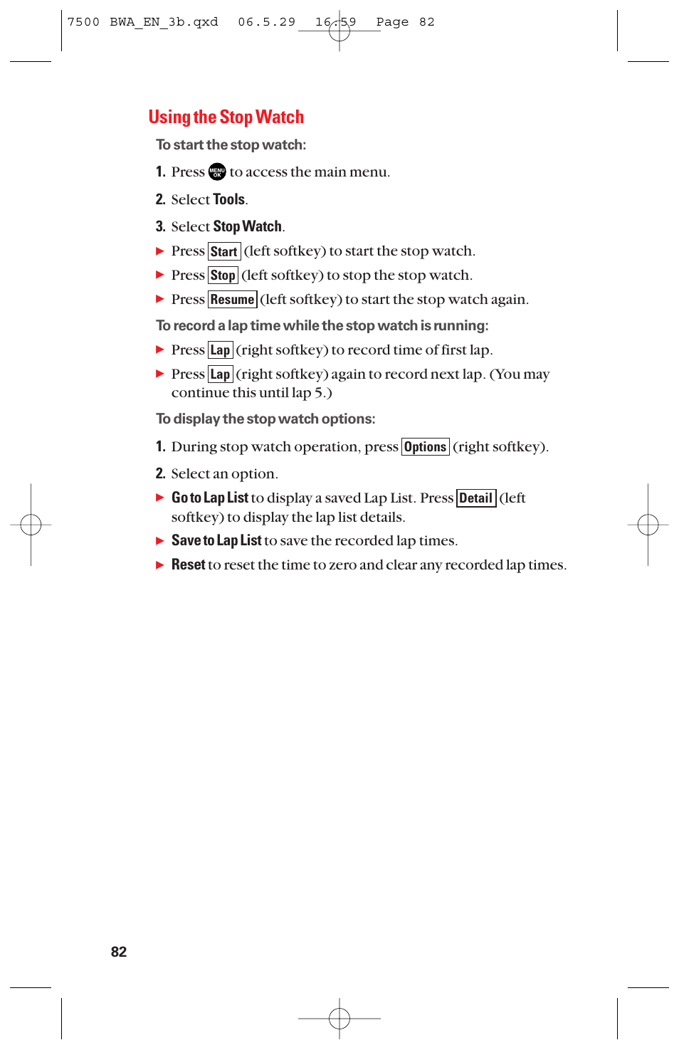 Using the stop watch | Sanyo scp 7500 User Manual | Page 90 / 173