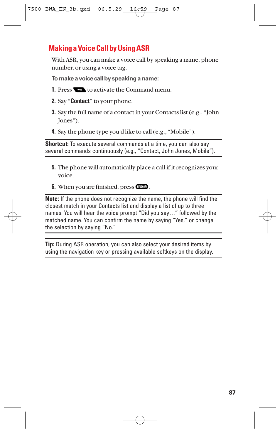 Making a voice call by using asr | Sanyo scp 7500 User Manual | Page 95 / 173