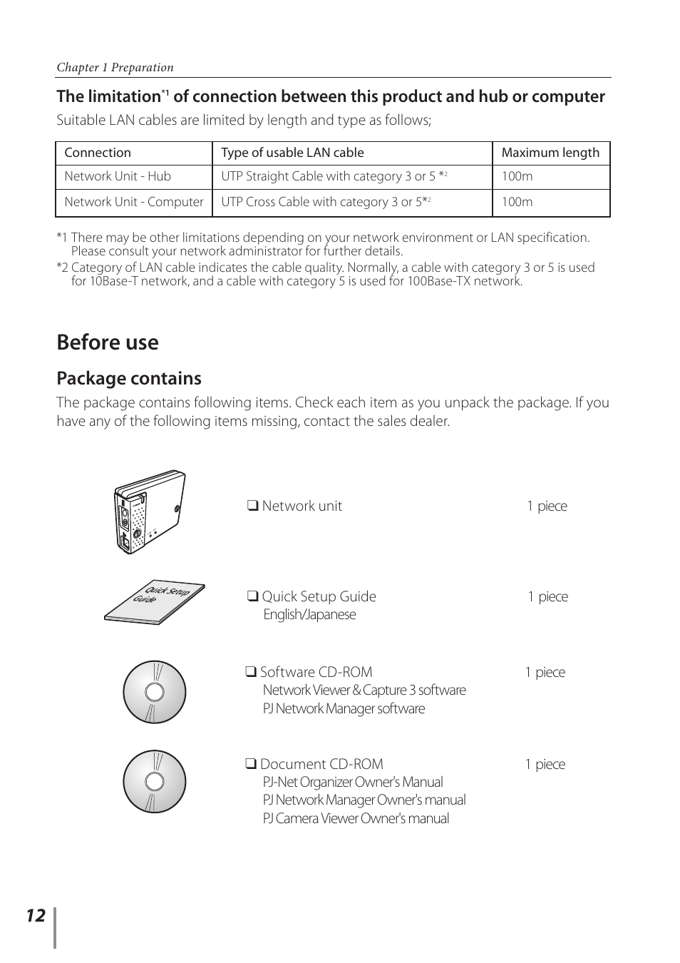 Before use, Package contains, The limitation | Sanyo POA-PN03C User Manual | Page 12 / 124