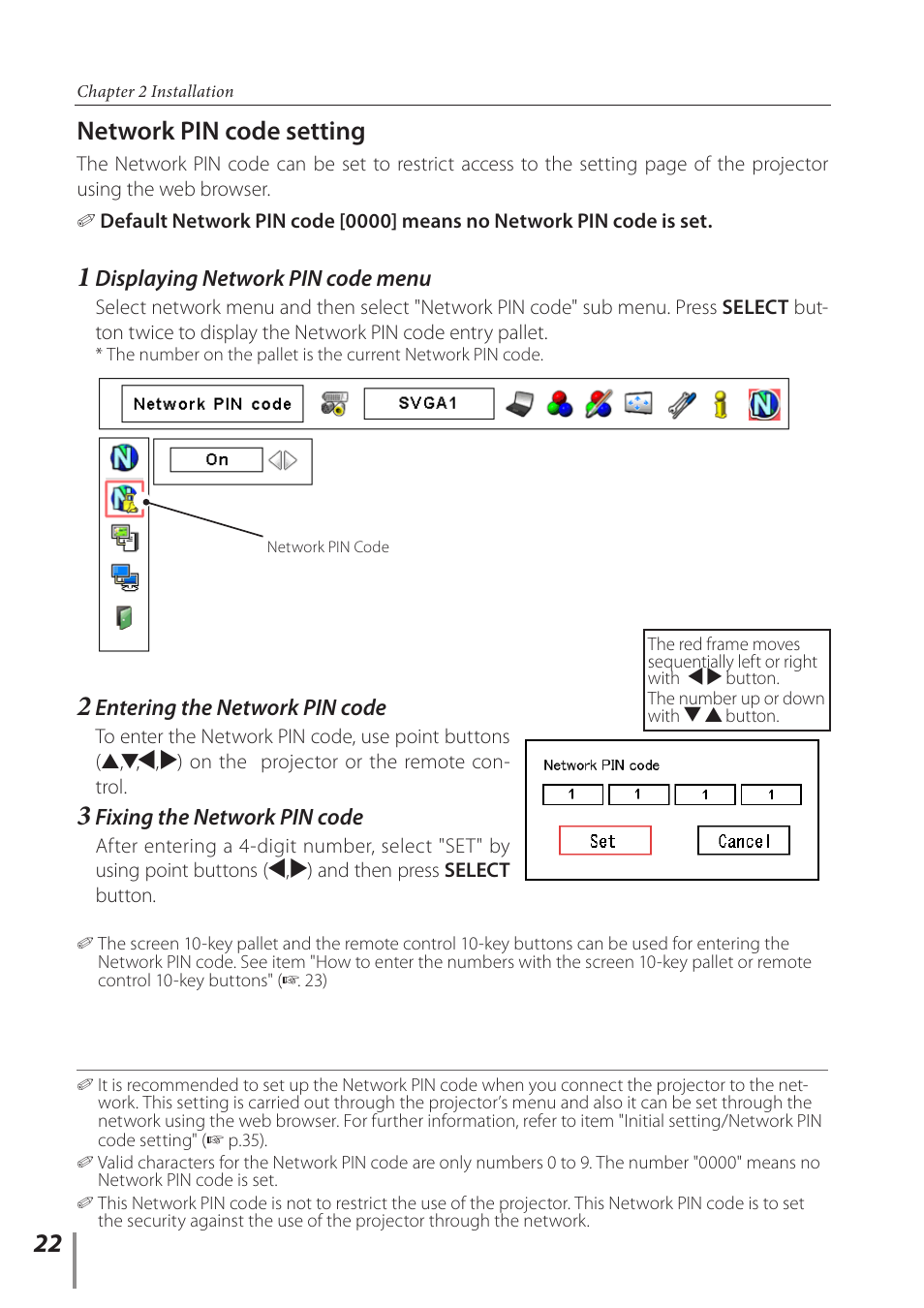 Network pin code setting | Sanyo POA-PN03C User Manual | Page 22 / 124