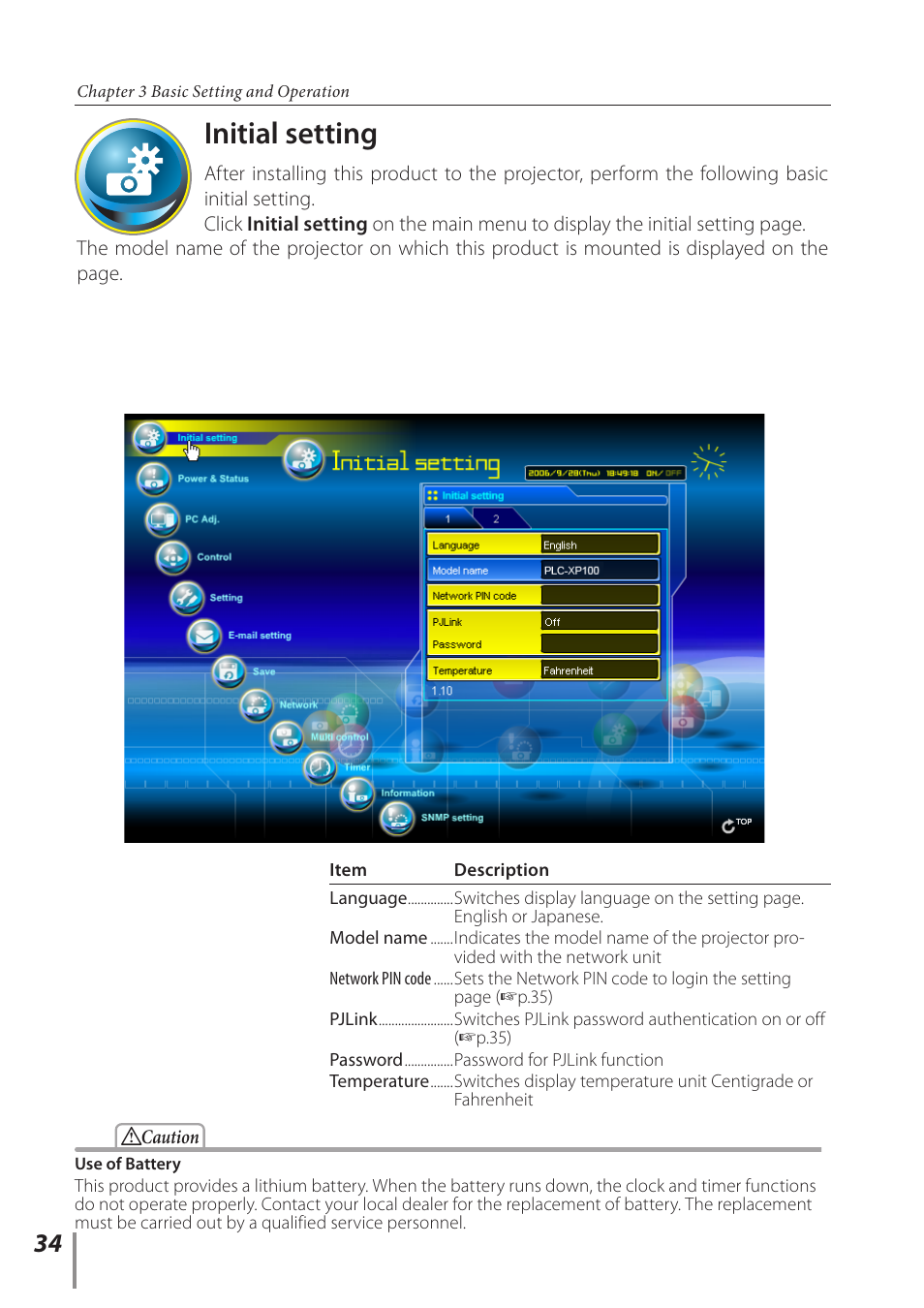 Initial setting | Sanyo POA-PN03C User Manual | Page 34 / 124